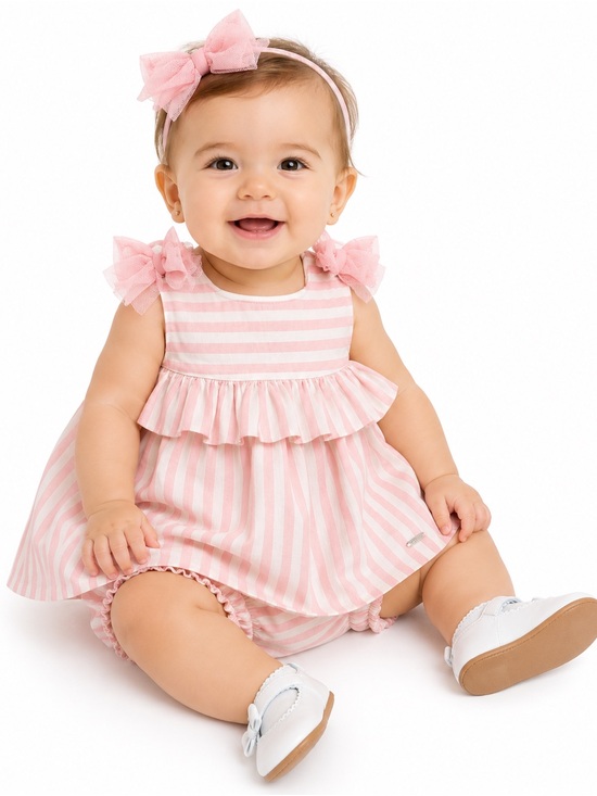 Mayoral Other - Mayoral Pink & White Striped Baby Dress Set